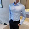 Estilo Britânico Camisa sólida Homens Manga Longa Moda 2021 Outono Negócio Formal Vestuário Camisas Slim Fit Blusa Casual 4xl