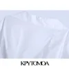 Mode féminine avec des chemisiers blancs croisés noués à manches longues plissées chemises féminines Blusas Chic Tops 210420