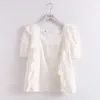 Женские блузкие рубашки 2021 летние женщины Японская девочка -молочная сладкая кружевная ловковая лоскутная квадратная шея с коротким рукавом. Случайные женские топы блузы
