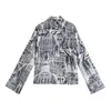 Женщины мода с узел для печатных культурные блузки отвороты с длинным рукавом кнопка женских рубашек Blusas Chic Tops 210430