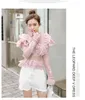 Comelsexy Runway Deep V-hals Lange Mouw ruches Havingen Cropped Kant Tops Shirt Dames Blouses Koreaanse Mode Kleding 210515