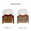 Leopardo Sweater Mulheres Patchwork Outono Inverno Senhoras Manga Longa Jumper Pullover Suéter Top Brown Moda Fashion Womens Roupas 210415