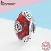 Bamoer Real 925 Sterling Silver Rose Kwiat Europejski Koraliki szklane Fit Bransoletki Urok Bransoletki DIY Akcesoria Biżuteria SCC1030