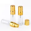 3ML Reizen Hervulbare Glazen Parfumflesje Met UV Sproeier Cosmetische Pomp Spray Verstuiver Gouden Dop DH7578