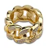 Hip Hop Cuban Chain Lock Men Ring 18k Gold Mens Full Cubic Zirconia Round Painting Prong Setting Valentine Sieraden