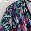 Kadınlar Vintage V Boyun Çiçek Baskı Yan Fermuar Rahat Bir Çizgi Elbise Kadın Chic Uzun Kollu Pleler Kimono Vestido DS8153 210420