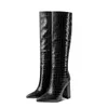 Boots Fashion Faux Crocodile Leather Knee High Autumn Winter Women Women Square Square Long Long On Woman Shoes Big 43