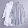 特大の白いシャツの女性秋の長袖襟付きボタンアップシャツレディース非対称裾カジュアルトップ210519