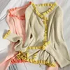 Retro zoete vest met mode lente zomer koreaanse contrast kleur ruches student gebreide trui breasted top vrouwen 210420