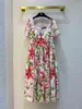 Runway Designer Style Rose Lily Fleur Imprimé Midi A-Line Femmes Robe Summer Holiday Chic Robe Boho Beach Sweet 2XL 2XL 210421