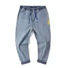 Fashion Summer Jeans Men's Loose Straight Harlan Pants Elastic Waist Leisure Large Youth 9 Points