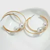 Hoop huggie trendig enkel guldfärg dubbel cirkel örhängen för kvinnor tjej minimalistisk pärla rund metall parti 2021