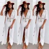 Femmes Beach Cover Up Tunique Dentelle Blanc Long Pareos Bikini Sarong Maillot de bain Kaftan Robe Beachwear Maillots de bain pour femmes