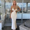 Summer Women Bodycon Sukienki Bez Rękawów Bawełniane Rib Dzianiny Spaghetti Pasek Wycinanka Sexy Club Długa sukienka ołówkowa