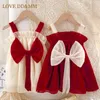 Aşk DDMM Kızlar Prenses Elbiseler Yaz Rahat Yay Rahat Sling Elbise Çocuklar Tatlı Kostüm Çocuk Parti 210715