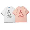 T-Shirt Mens 100% Cotton Slogan Cartoon Print Casual Drop Shoulder Harajuku Tshirt Short Sleeve Tees 210527