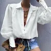 Женщины шифон блузка фонарь с длинным рукавом сексуальный поворот вниз воротник леди офисная рубашка туника повседневная свободные вершины плюс размер blusas женские блузки