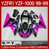 Kit carrozzeria per YAMAHA YZF-1000 YZF-R1 YZF1000 YZFR1 98 99 00 01 Corpo 82No.159 YZF R1 1000CC 1998-2001 YZF 1000 CC R Pink Flames 1 1998 1999 2000 2001 Carenatura moto