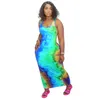 New Ladies Long Dress Solid Color Tie dye Short Sleeve Casual Skirt U-neck Big Swing Fashion Printed Sleeveless