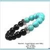 Beaded Strands Drop Delivery 2021 Fashion Natural Bracelets 10Mm Matte Onyx Turquoises Stone Beads Screw Cap Chakra Bracelet For Men Women Je