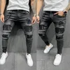 Модный уличный стиль разорванные джинсы скинни мужски винтажные джинсовые брюки Мужские брюки для джинсовой ткани для джинсовой ткани.