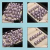 Pearl Loose Beads Jewelry 8-14mm Perfect Circle Single Artificial Shell Purple Half Hole Drop Delivery 2021 9zdpu