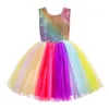 Summer Girl Rainbow Lentejuelas Tutu Vestido Colorido s Ropa Sin Espalda Sin Mangas Tul Fiesta de Cumpleaños 210515