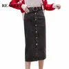Autumn Winter Vintage Denim Sheath Wrap Long Skirts Female with Belt Single-Breasted High Waist Pencil Skirt Womens 210428