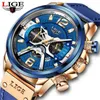 LIGE Casual Sport Montre pour Hommes Top Marque De Luxe Militaire En Cuir Montres Hommes Horloges De Mode Chronographe Montre-Bracelet 210804