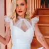 Summer White Ruffles Lace Bandage Dress Women Sexy Sleeveless Bodycon Club Celebrity Evening Party Vestidos 210423