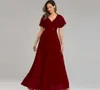 Aftonklänningar Xucthc Elegant V-Neck Ruffles Chiffon Formal Evening Gown Robe Vestidos de Fiesta Dress for Wedding Party 210719