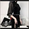 Dorywczo damskie odzież odzież Drop Delivery Chiński qipao Nowoczesna sukienka 2021 Kobiety Vintage Gothic Dresses Lato Lace Up Mesh Sexy Bodycon Sp