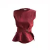 Summer Elegant Cotton Linen Tops Sleeveless Ruffles O-neck Tank Korean Office Lady Outwear 210513