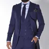 Trajes de hombre de frac azul marino para boda, esmoquin de novio hecho a medida, Blazer largo de moda para hombre, traje de padrino de boda de 3 piezas 2021 X0909