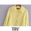 TRAF Women Fashion Rhinestone Buttons Cropped Knitted Cardigan Sweater Vintage Long Sleeve Female Outerwear Chic Tops 210415