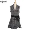 Yojoceli Sexy ruffle turn down collar tweed dres Autumn winter sashes bow short Casual party daily vestidos 210609