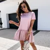 Robe d'été Femmes Beach Ruffle Robes de Mujer Casual Robe Midi Rose A Ligne Mini Robe élégante Y2k Robe Femme Sukienki 210715