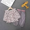 Filles Automne Costume Coréen 1-5 Ans Fille Printemps Floral Feuille De Lotus Col À Manches Longues Pantalon Deux Pièces Vêtements Pour Enfants 210515