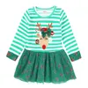 Christmas Deer Herfst Baby Kids Meisje Jurken voor S lange mouw Stripe Tule 210521