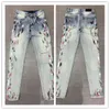 2022ss Son Liste Luxurys Designe Mens Jeans Rhinestone Patch Madalya Fashion Means Men Slim Motosiklet Biker Hip Hop Pants Üstü Qu2458