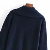 Suéter informal suelto con lazo azul marino para mujer, prendas de punto de manga larga suaves de otoño para mujer, Tops de punto de gran tamaño para mujer 210515