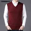 Coodrony Casual Argyle V-Neck Ärmlös Vest Men Kläder Höst Vinter Ankomst Strikkad Cashmere Ulltröja 8174 210909