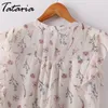 Tataria Lose Blumengedruckte Chiffon Bluse Frauen Elegante Rüschen Blusen Hemd Sleeveless Bogen gebundene Hals Camisas Blusas Tops 210514