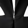 Hollow Out Blazer negro para mujeres con muescas de manga larga Casual Sexy High Street Blazers Moda femenina Primavera 210524