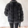 100% true fur coat Women's warm and stylish natural jacket vest Stand collar long sleeve leather Natural s 210928