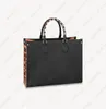 Onthego mm totes m58521 svart karamell höst vild på hjärta empreinte läder kvinnor mode axelväska leopard print woven handtag affärer shopping handväskor