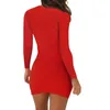 Sexy Enrole Mini Mini Fino Bodycon Bodycon Vestidos Laranja Vermelho Vermelho Bandagem Vestidos Cintura Alta Cintura O Neck Tight Vestidos Mulheres Y0603