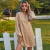 Autumn Office Lady Bronzing Mini Dresses Black Elegant Puff Long Sleeve V Neck High Street Women Loose A-Line Dress 210510