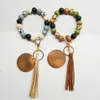 Factory direct selling beaded wooden bead bracelet women personalized wood chips printable mixed color steel wire chain multi-color optional