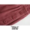 TRAF Kobiety Moda Z Potargowanymi Paskami Midi Pinafore Spódnica Vintage Backless Cross Buttons Samice Spódnicy Mujer 210415